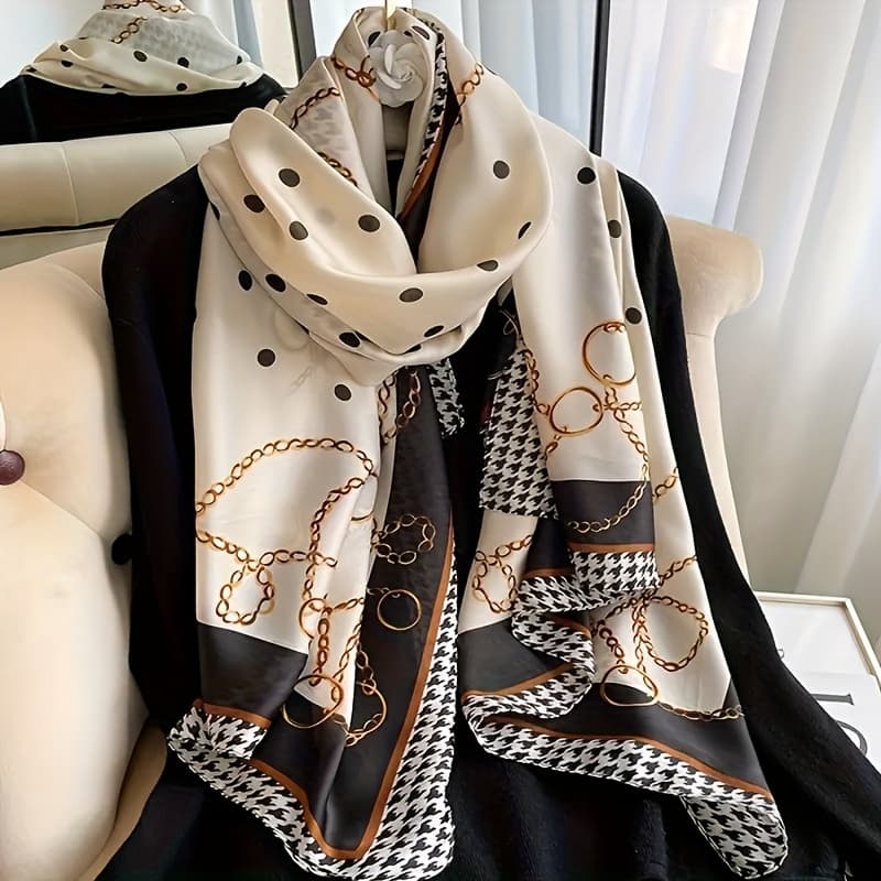 TEMU Iron Chain Design Satin Large Scarf Bohemian Style