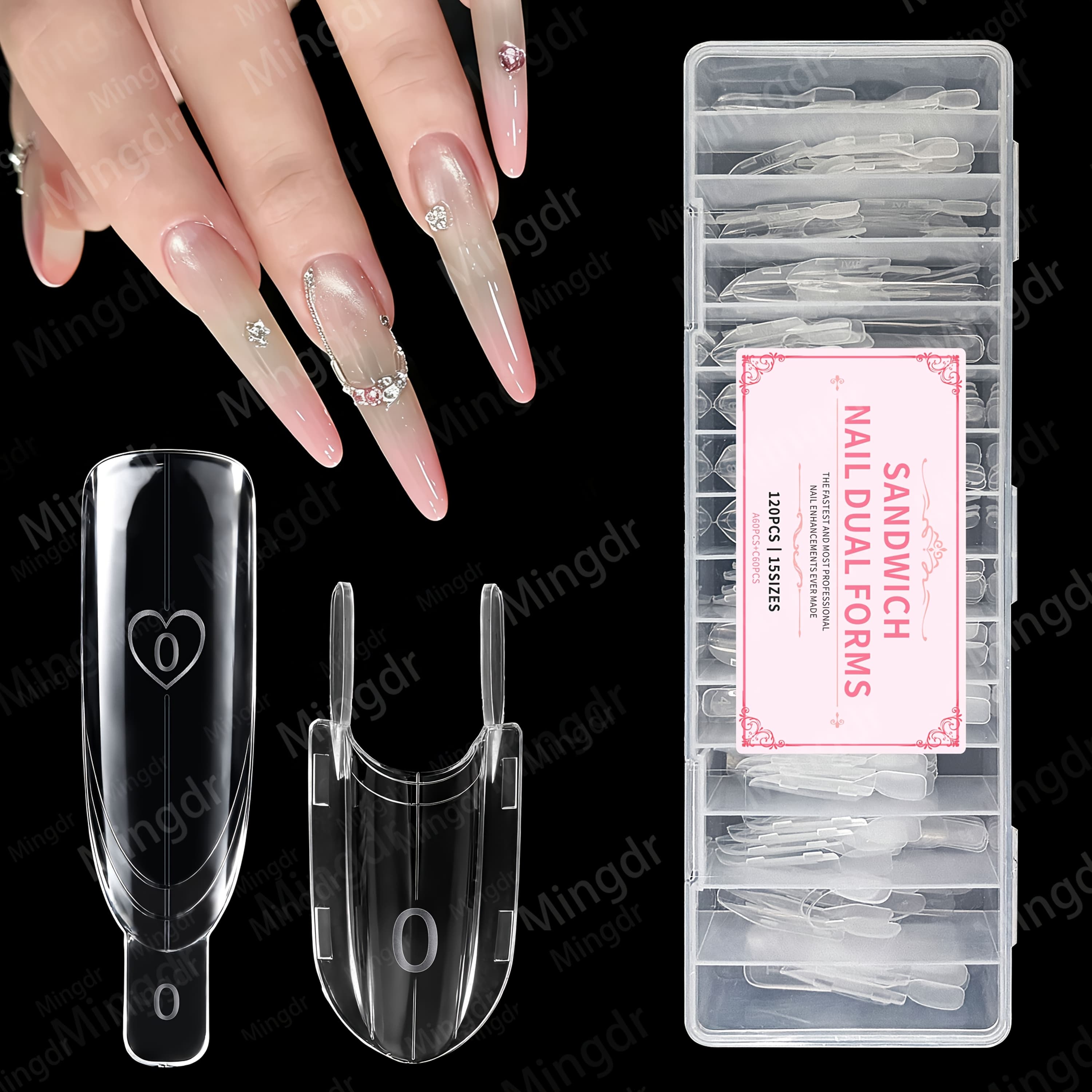 TEMU New Sandwich - 120pcs Quick Extension Nail Molds, No Paper Film Needed, 15 Size Molds, Nail Art Tools, Suitable For Beginners, Home Diy Nail Salon