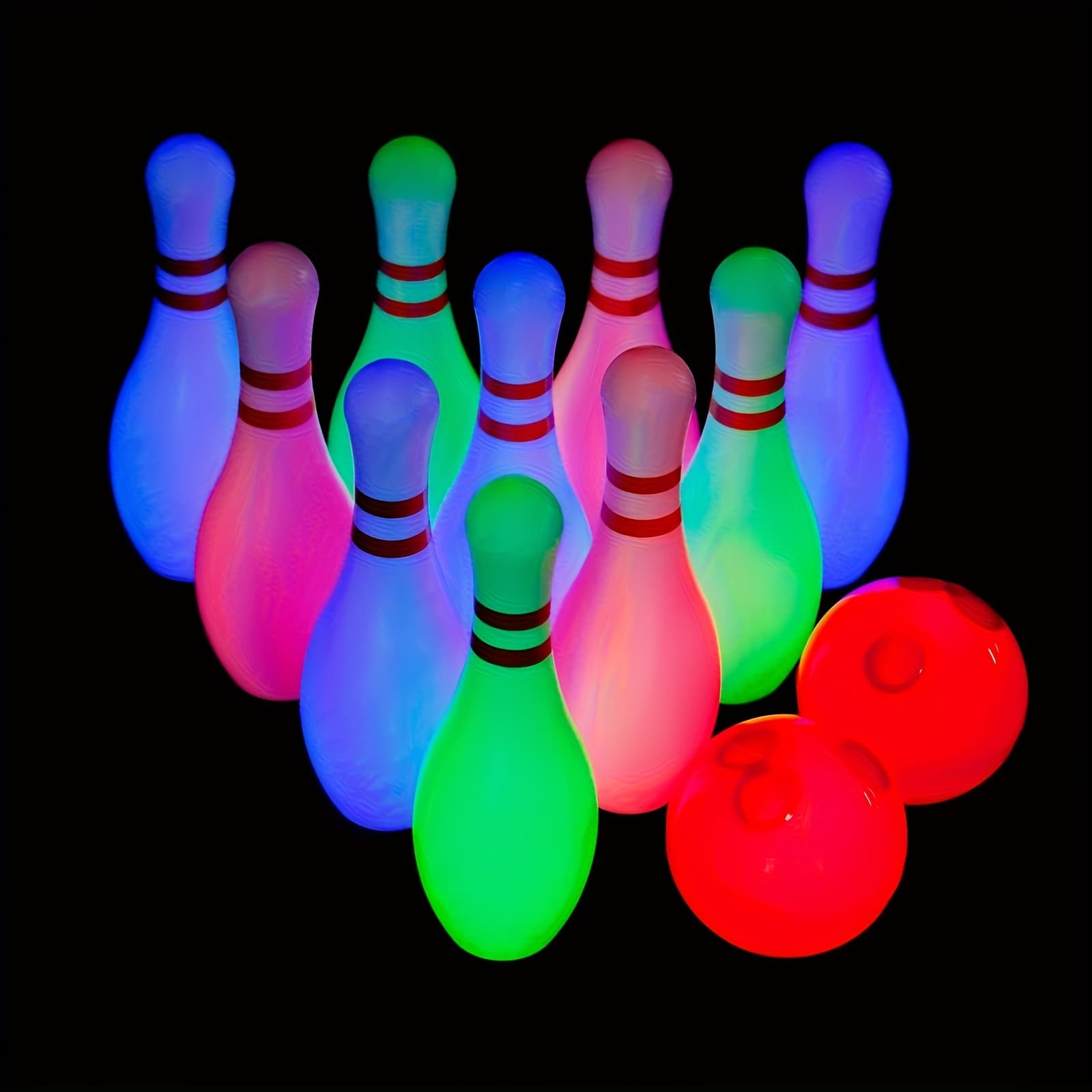 TEMU -the-dark Bowling Set - Includes 10 And 2 Balls - Perfect Indoor/ Outdoor Bowling Game For Boys And Girls - Ideal Birthday And Holiday Gift - 7.87-inch Tall Bowling Pin Toy Set
