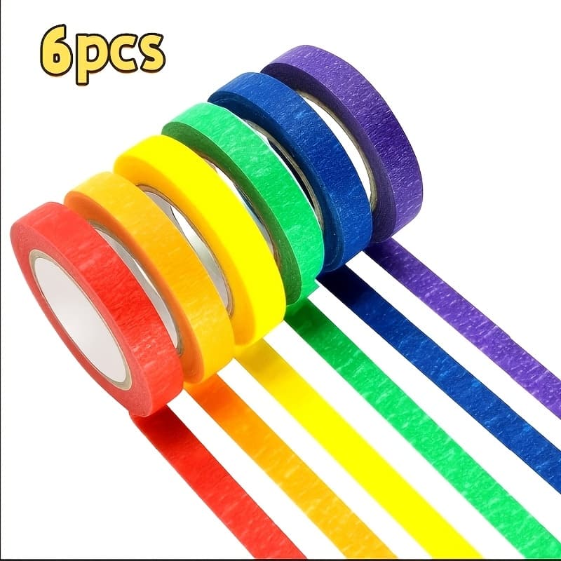 TEMU 6pcs Colored Masking Tape For Arts And Crafts - Vibrant Easy-tear Paper Tape For Labeling And Projects Christmas | Thanksgiving | Valentine's Day Small Gifts