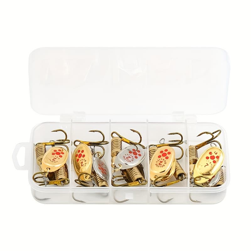 TEMU 10pcs Premium Metal Spinner Baits For Bass, Trout, Perch & Pike - 6.3cm/7g Stainless Steel Fishing Lures With Treble Hooks, Mixed Colors, Ideal For Freshwater & Saltwater Fishing