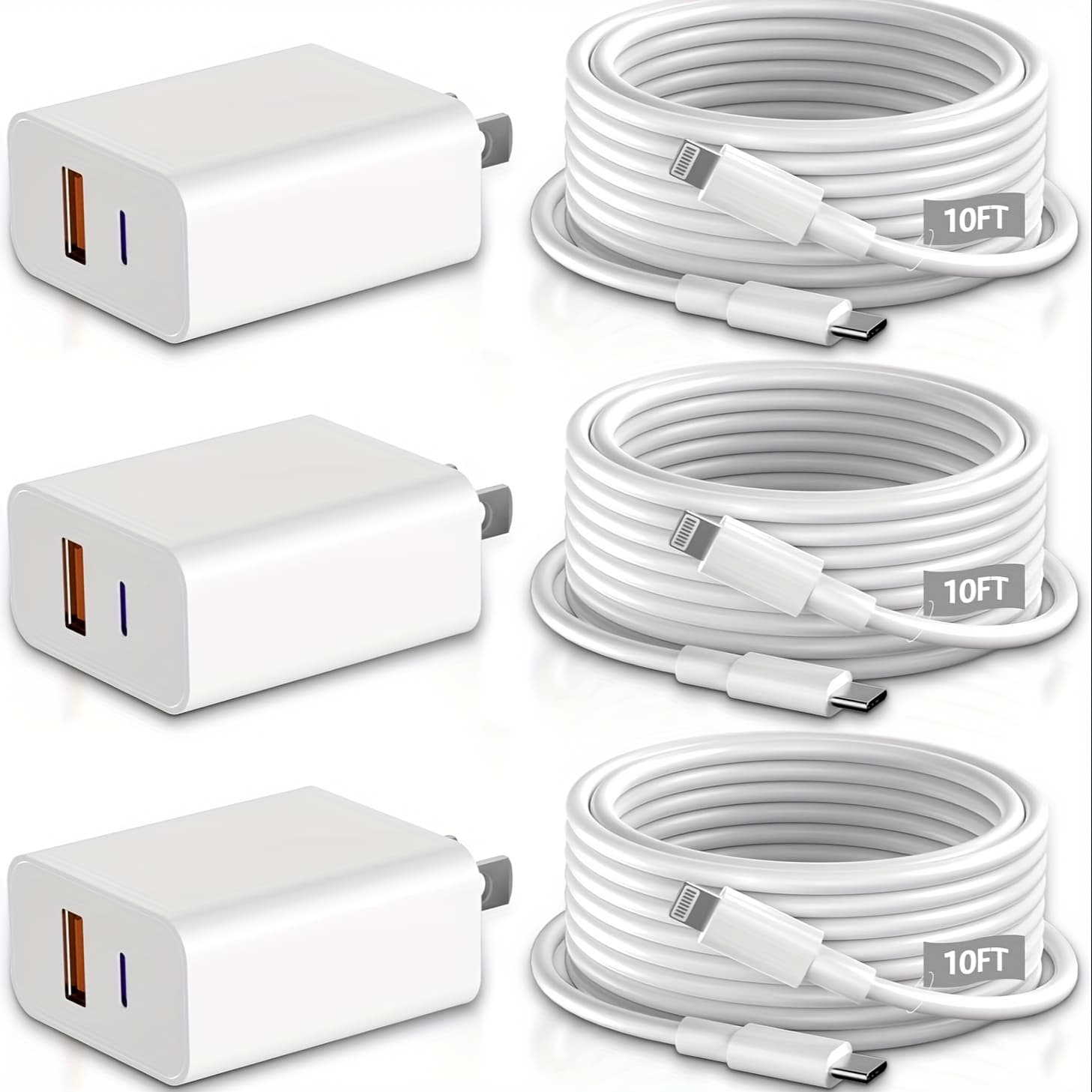 TEMU 10ft/ [] Iphone Charger Fast Charging, 20w Dual Port Qc And Pd 3.0 Power Usb C Wall Charger Block Adapter With 10ft Long Usb C To Lightning Cord Compatible With Iphone 14/13/12/11 Pro/xr/x/xs