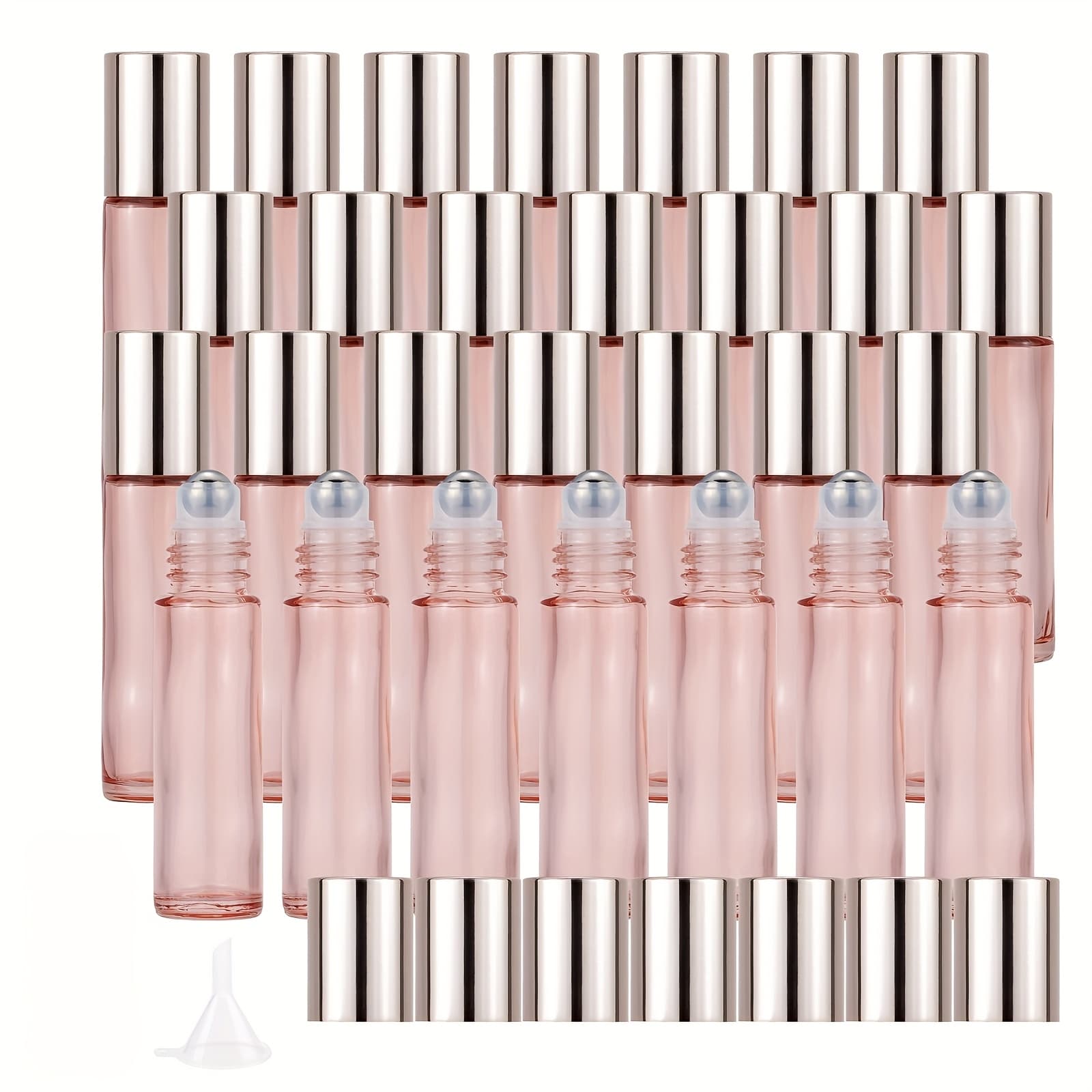 TEMU 28 Pack Small Glass Roller Bottles For Essential Oils - Travel- Refillable Perfume Empty Bottles With Stainless Steel , 0.33oz(10ml), Caps - Funnel For, Perfume