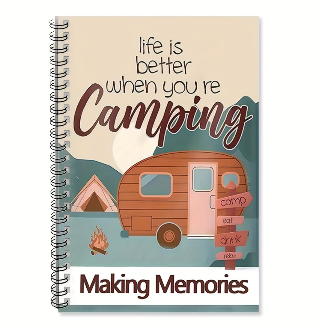 TEMU When You're Camping Spiral Notebook - 5.7x8.3 Inch College Ruled Journal With Vintage & Campfire Design, High-quality Paper For Note-taking, Studying, Creative Writing - Portable For Students