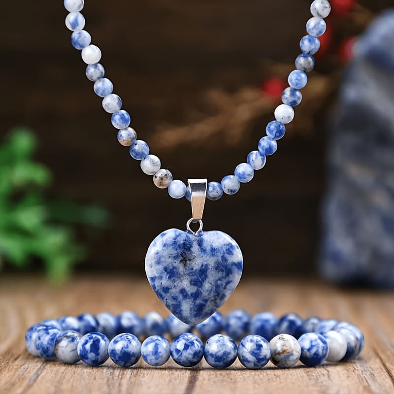 TEMU 2pcs Natural Stone Bohemian Jewelry Set For - Handmade Stone Necklace & Bracelet Pendant, Retro Matching Gift Suitable For Daily Wear, Vacation, Outfits