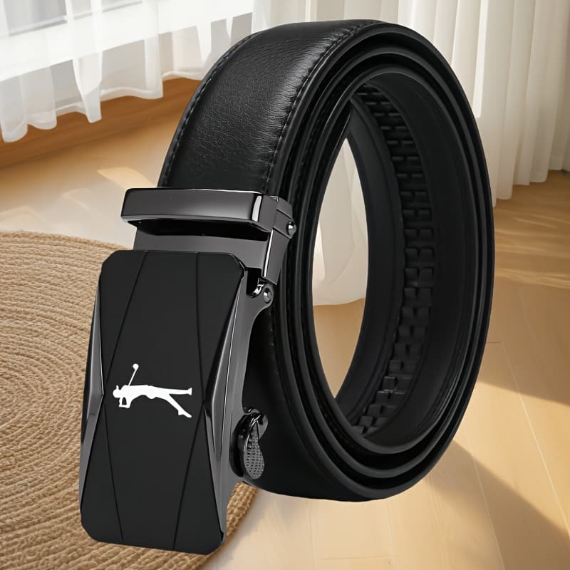 TEMU Elegant And Durable Men's Faux Leather Belt With An Alloy Automatic - Perfect As A Christmas Gift For Business Professionals, , Fits All