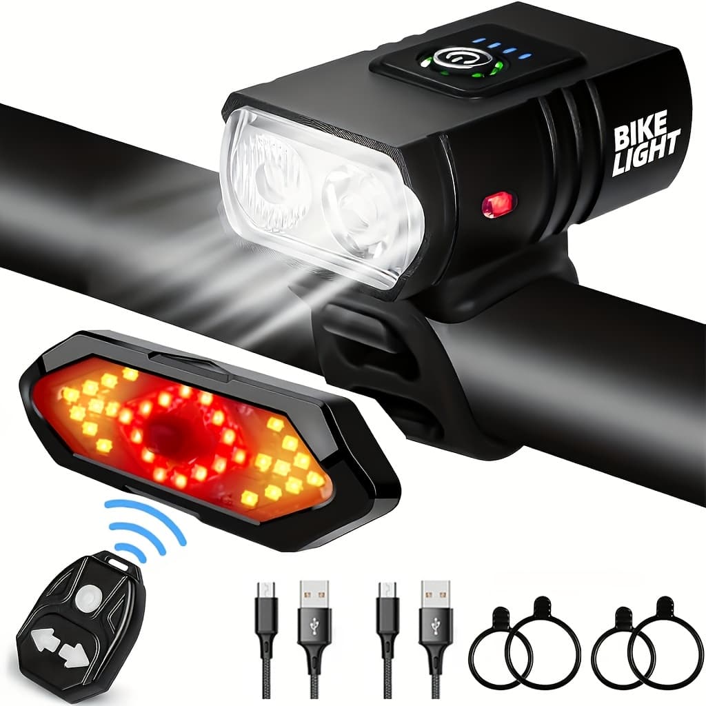 TEMU 2pcs Bicycle Front And Rear Led Safety Light Set-high Brightness 3led Night Cycling Light With Usb Charging, 6+5 -rechargeable Lithium Battery, Abs Material