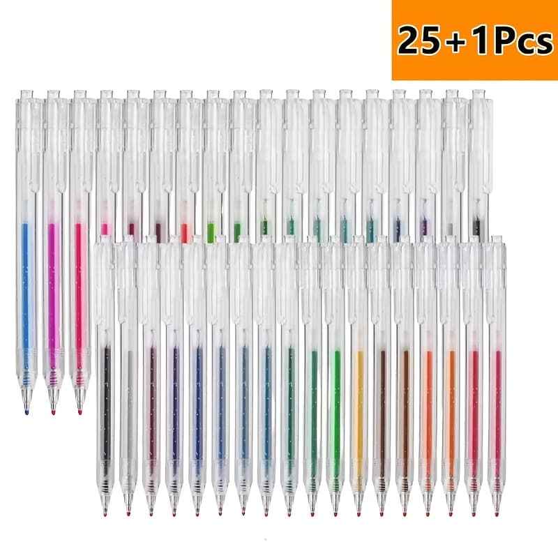 TEMU 25+1pc Flash Coloring Gel Pen Setting Adult Coloring Book - Gel Coloring Pen Drawing, Writing And , Colorful Combinations, Writing Marks Writing Pen