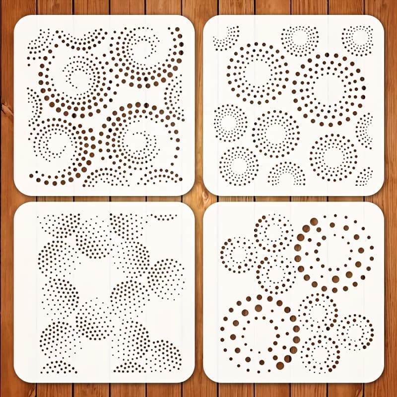 TEMU Dot Pattern Stencil Set Of 4 - 15.24x15.24cm Reusable Templates For Crafts, Painting, Scrapbooking, Wall Art, Fabric Design, Mandala Coloring, Cricut, Silhouette, Home Decor, Geometric Patterns,