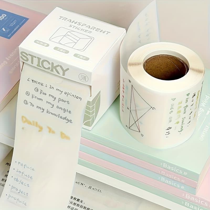 TEMU 150pcs Per Box Transparent Sticky Notes - Pull-out Adhesive Stickers, Quick-dry, High-value For Office & School, Oblong Shape, Ideal For Students And Professionals, Note Pads For School