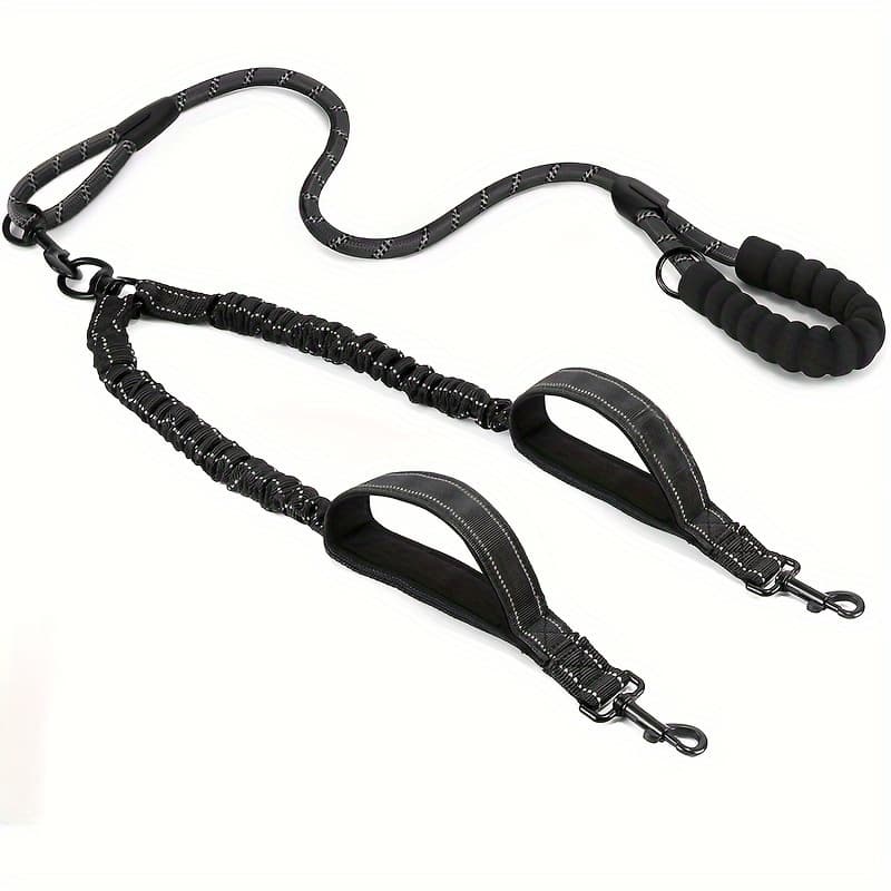 TEMU Reflective Leash With 2 Extra Traffic Handles: 360 Swivel No Dual Dog Walking Leash, Comfortable Shock Absorbing Reflective Bungee For