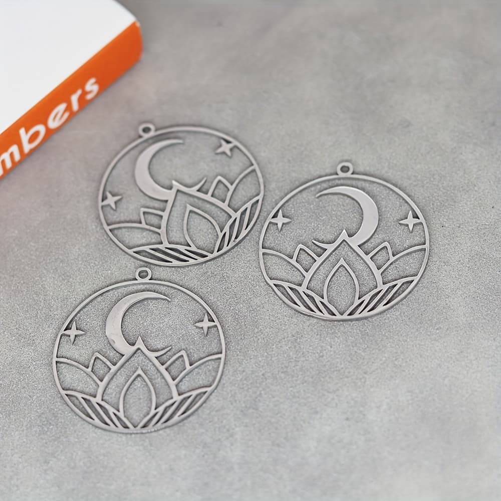 TEMU 3pcs/lot For Lotus Star Charms 201 Stainless Steel Pendant Diy Craft Earrings Necklace Women Jewelry Making Findings