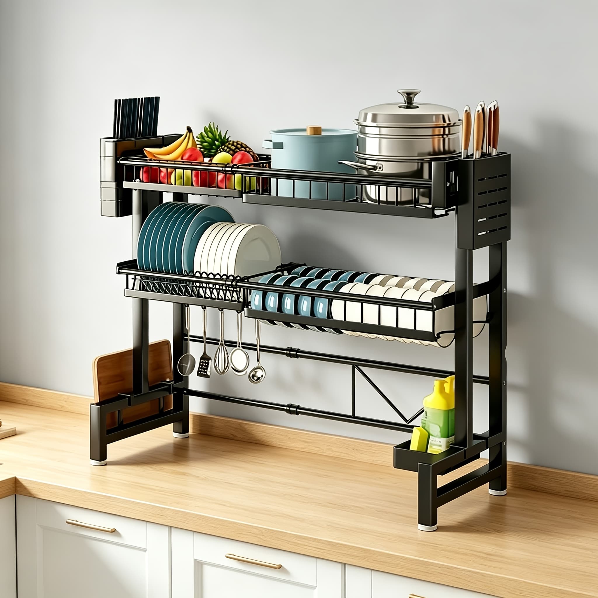 TEMU Multifunctional Retractable Kitchen Sink Drain Rack Kitchen Storage Equipment And Storage Rag Dish Rack Chopstick Knife Storage Rack Kitchen Storage Rack