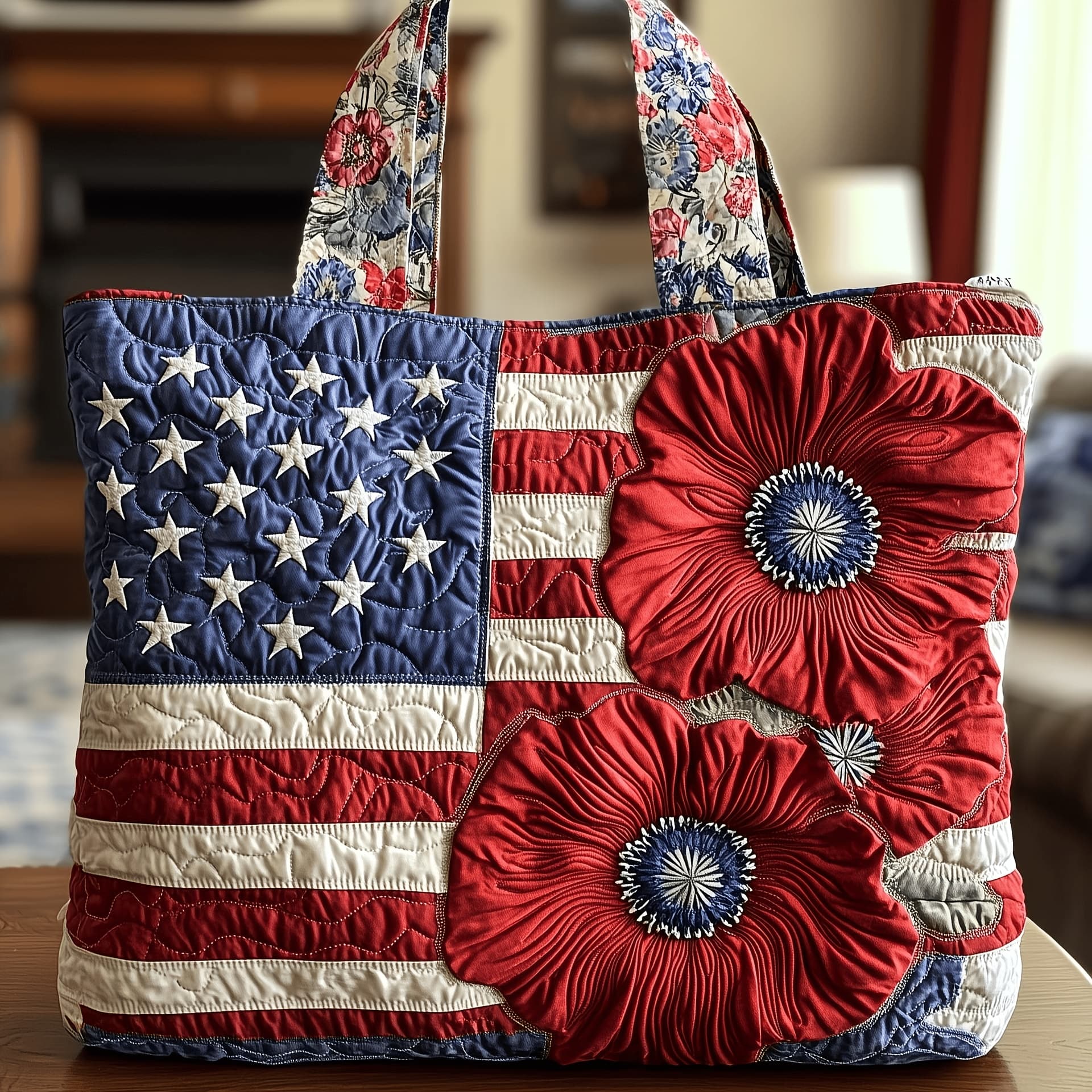TEMU New Printed American Flag Quilted Tote Bag, Shoulder Bag, Women's Everyday Handbag, Shopping Casual Versatile