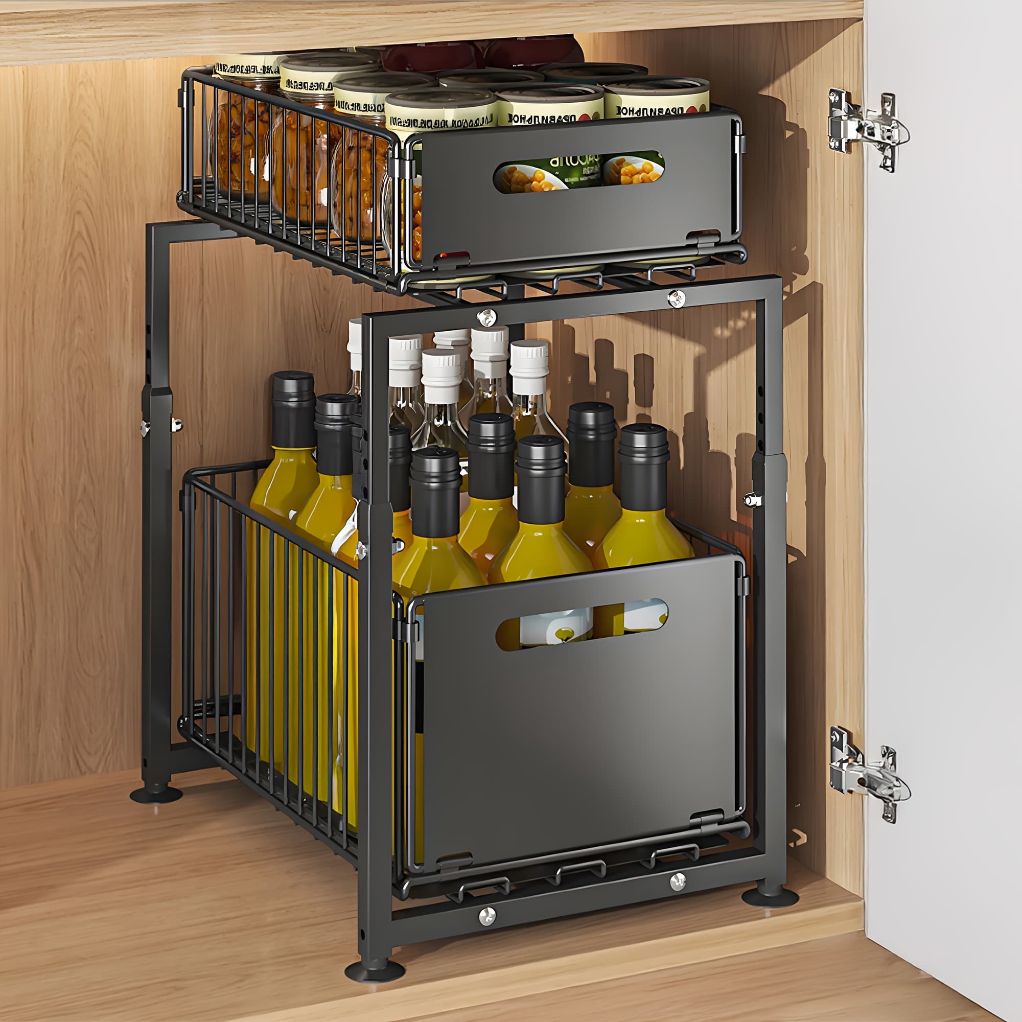 TEMU 1pc Pull Out Drawer For Kitchen Cabinet, 2-tier No Drill Roll Out Organizer, Space-saving Cabinet Organizer For Home Kitchen Use, Slide Out Shelves For Pantry Storage
