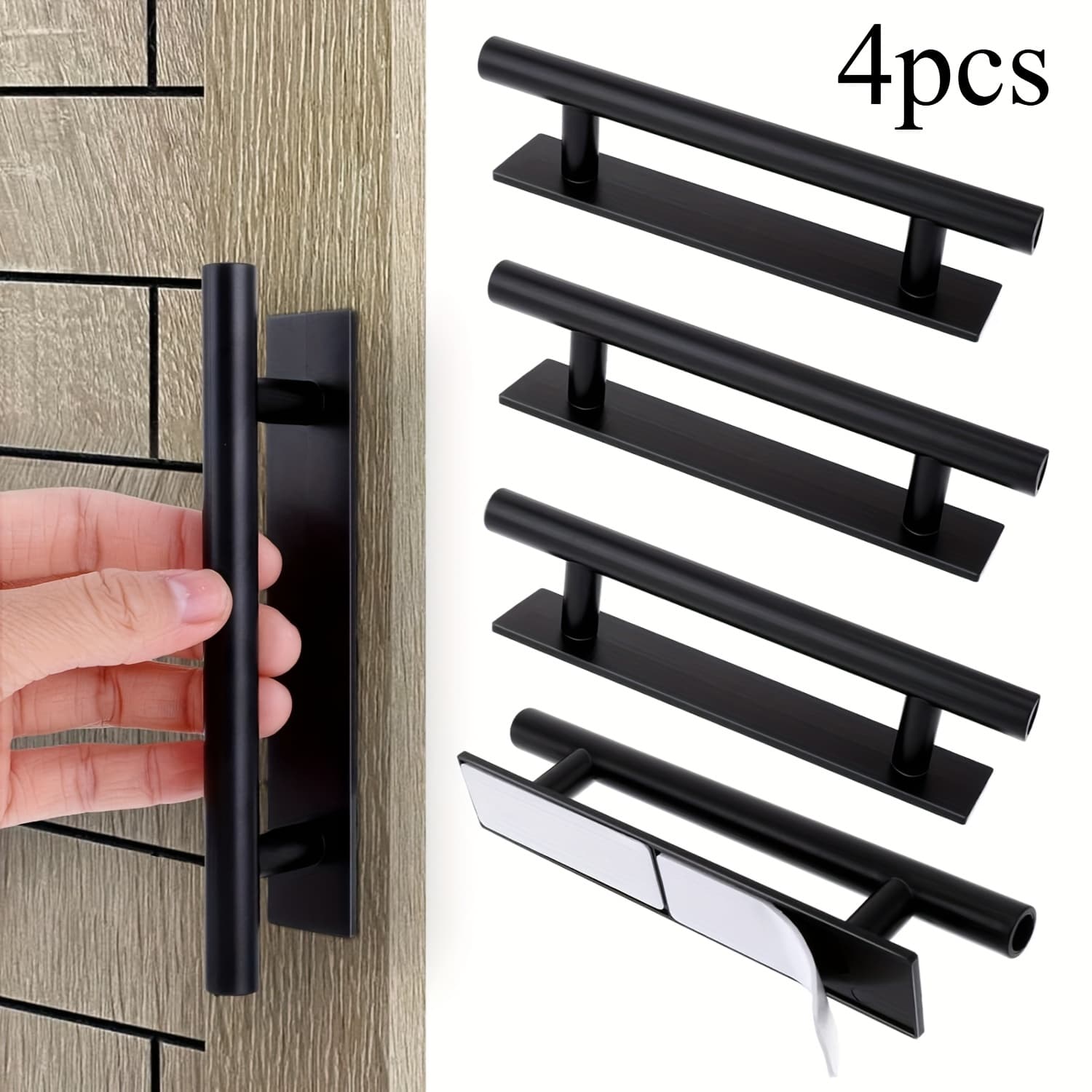 TEMU 4 Pack Adhesive Cabinet Handles Pulls, Self Stick Door Handles Abs Plastic Pulls Push Peel And Stick Pull Helper Drawer Pulls Wardrobe Handle Furniture Handles, Black