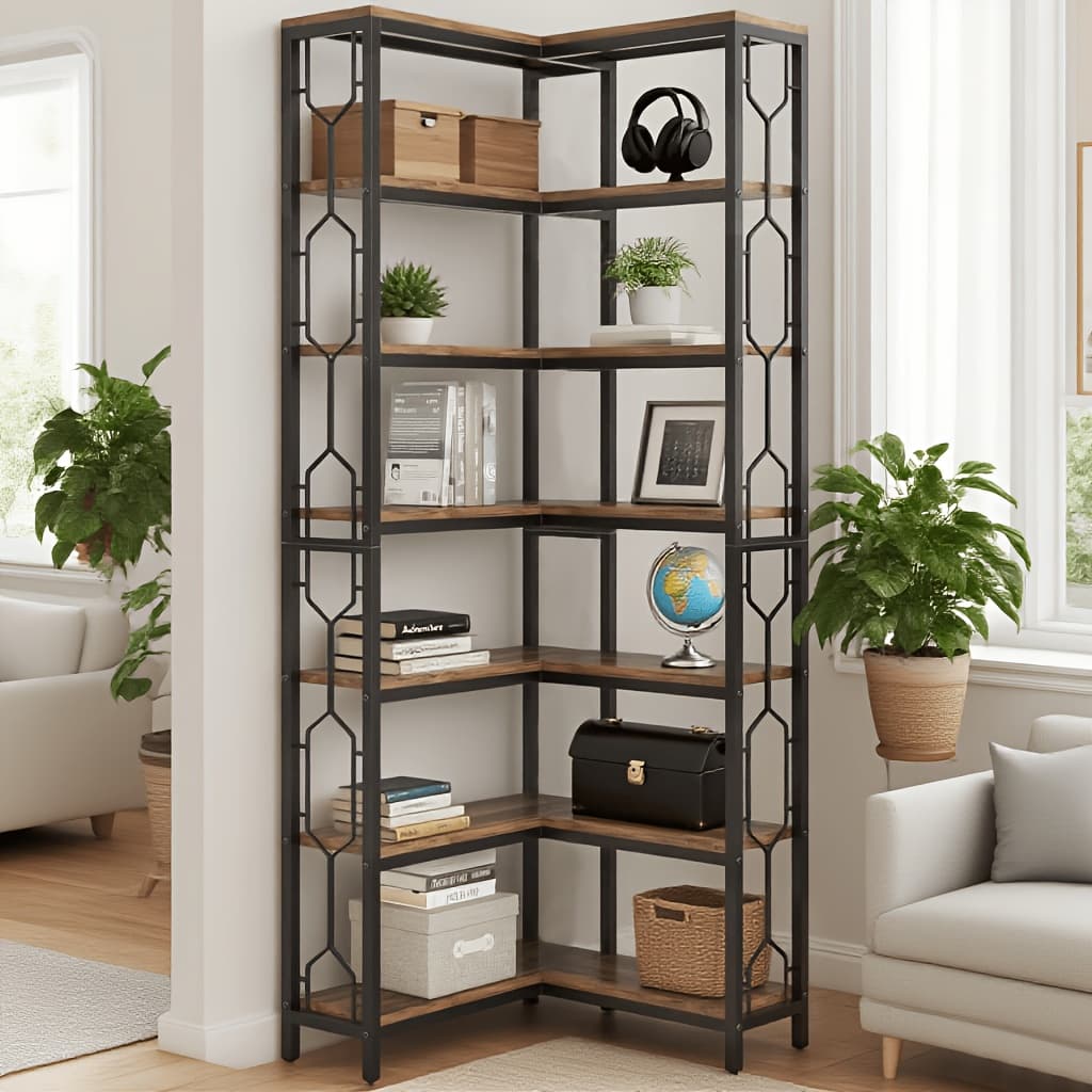 TEMU 7-tier Corner Bookshelf, Industrial Corner Etagere Bookcase