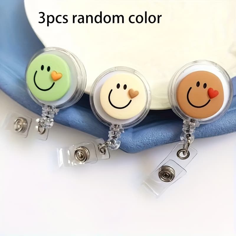 TEMU 3pcs Colored Cute Smiling Nurse Badges With Easy To Pull And Retractable Cartoon Employee Work Id Badges