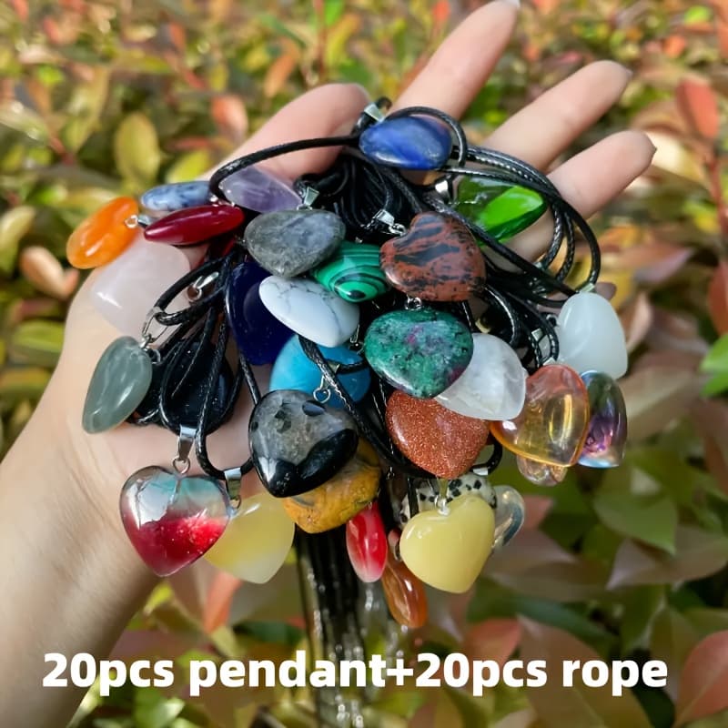 TEMU A Collection Of 40 Heart-shaped Pendants Made Gemstones, Featuring A Of Multicolored Semi- And An Adjustable Cord