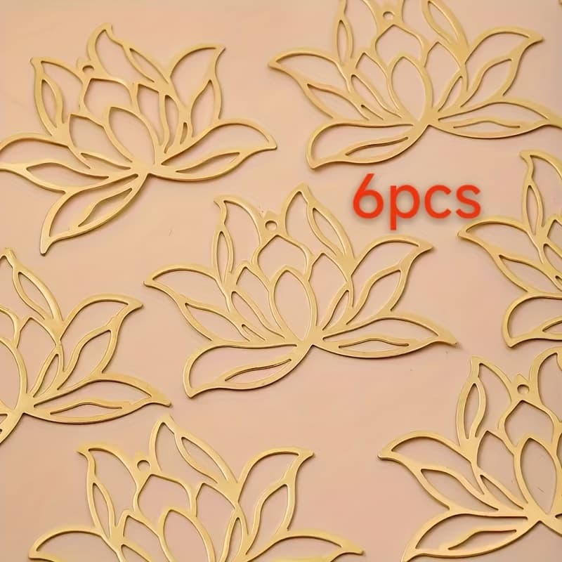 TEMU 6pcs Golden Hollow For Lotus Charms - Jewelry Additions, Suitable For Handmade , Featuring , Affordable And Chain Ornaments, Pendants, Charm Bracelet Making|elegant Charms|delicate Design