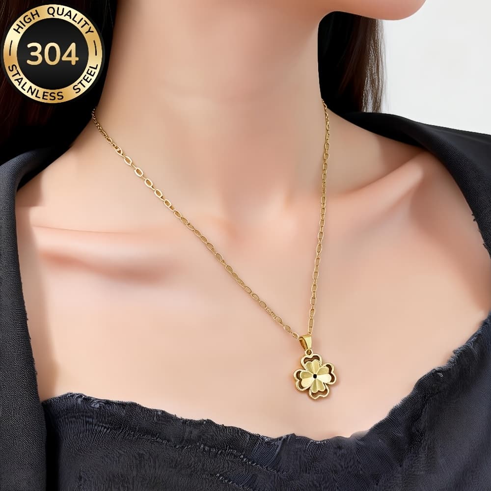 TEMU 18k Gold-plated Stainless Steel Flower Clavicle Necklace, Hypoallergenic Fade-resistant, Minimalist Elegant For Daily & Party Wear, Best Gift For Valentine's Day & Anniversary.