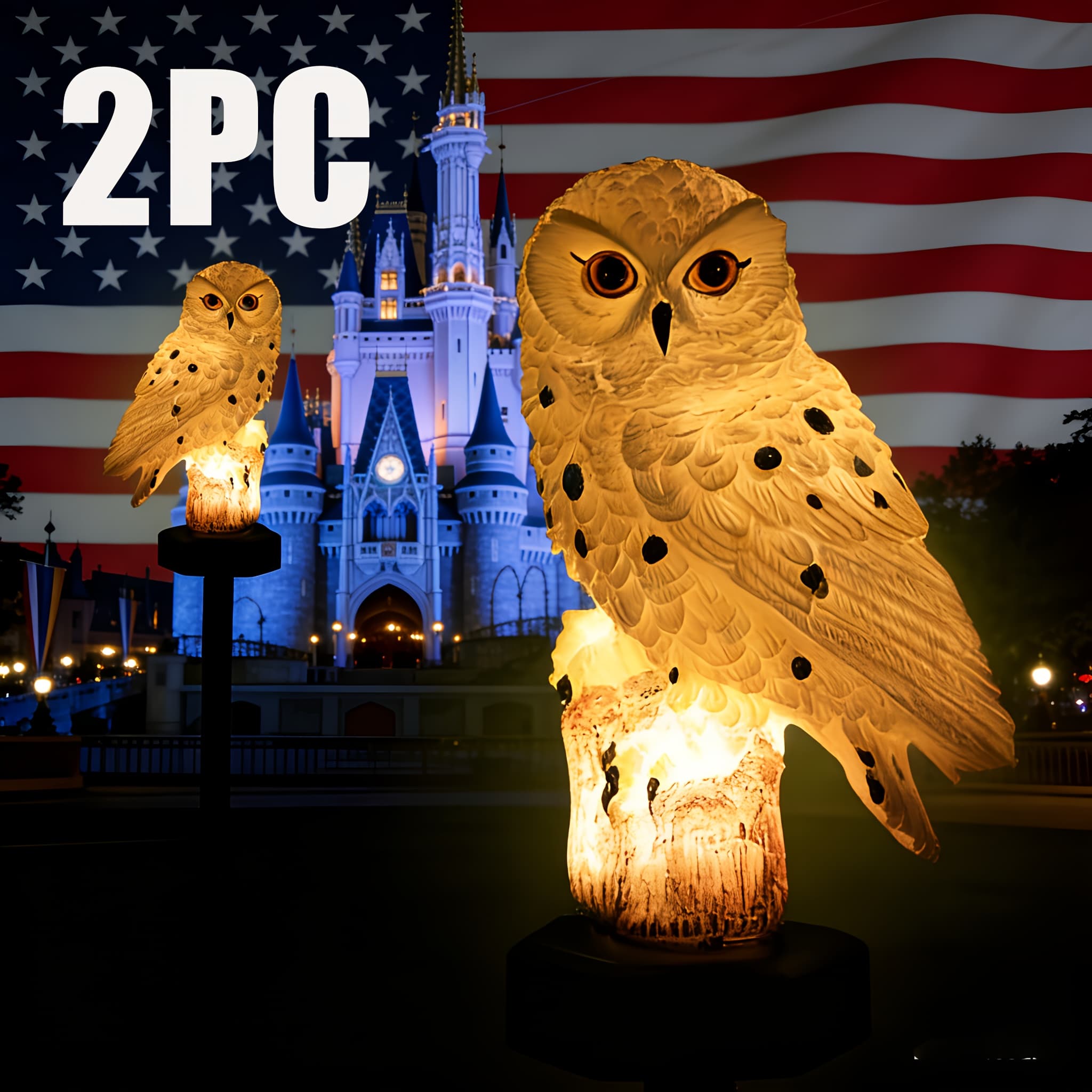 TEMU 2pcs Resin Owl Solar Powered Landscape Light, Energy-, Automatic Led Yard Decorative Lighting For Outdoor Pathway, Garden, Patio, And Lawn Decoration - Durable, Long-lasting, And