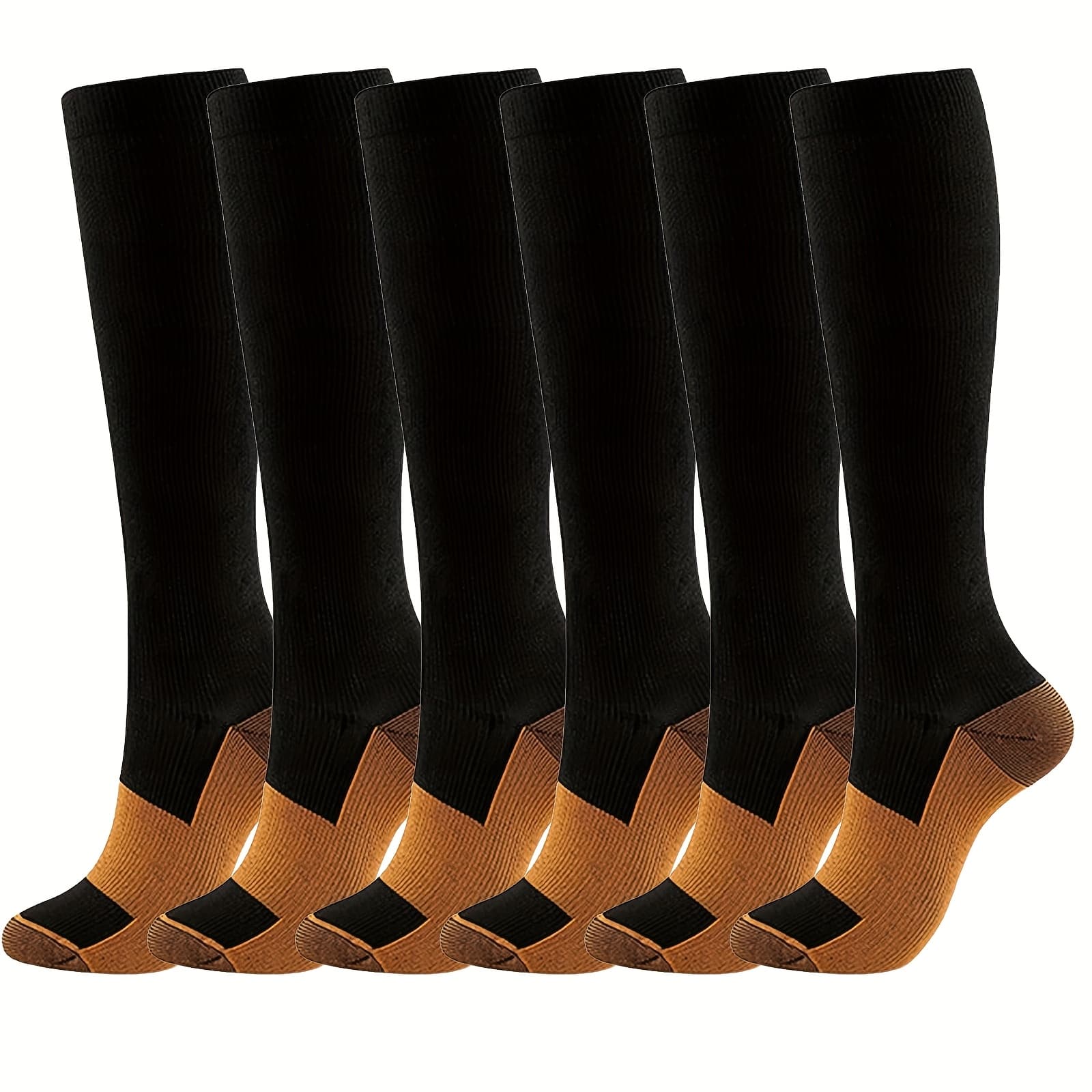 TEMU 6 Pairs Compression Socks - For 20-30 Mmhg, Knee High Socks, Best For Running, Travel (black, White, Skin, Navy, Brown & Gray)
