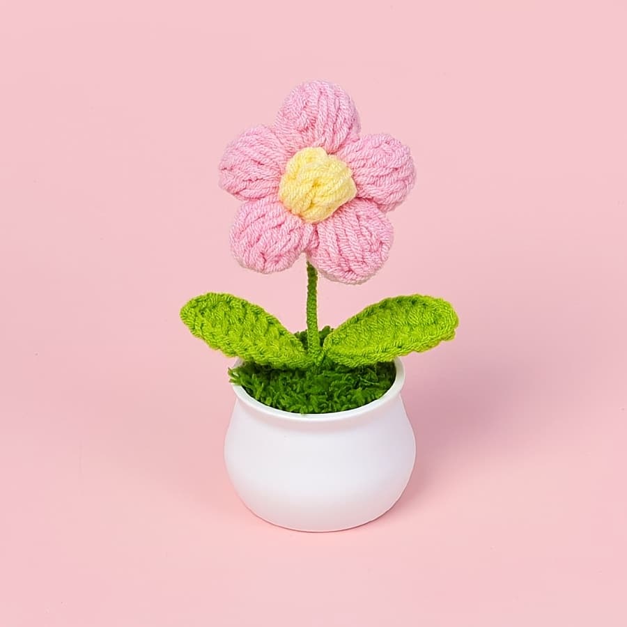 TEMU Small Gift For Girls: Puff Pastry Mini Potted Plant, Workstation Desktop Decorative Ornament, Hand-woven Artificial Knitted Fake Flower