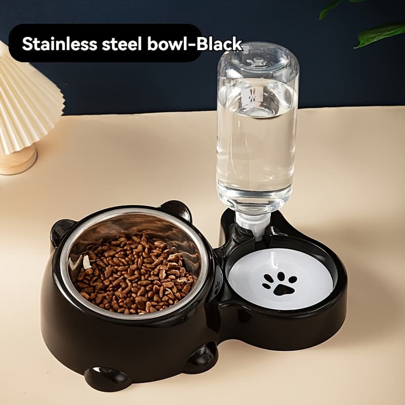 TEMU 2-in-1 Automatic Pet Feeder And Water Dispenser, Elevated Tilted Stainless Cat Feeding Bowl, Protect Pet Cervical Spine - Safe Drinking And Eating, Without Battery