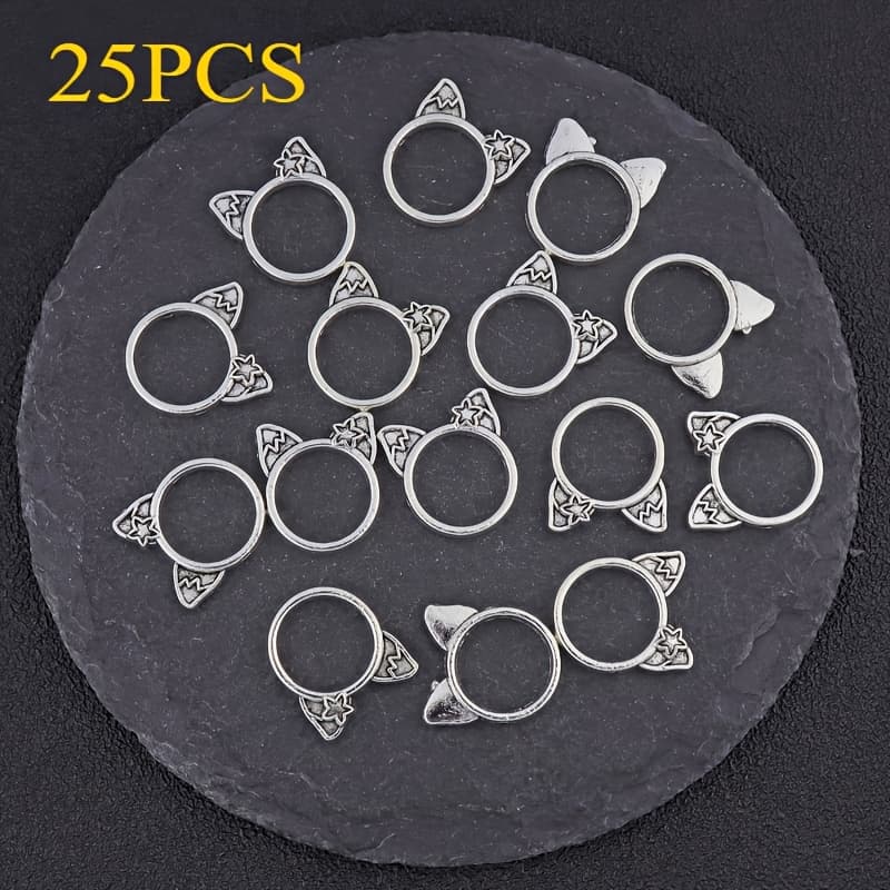 TEMU 25/100pcs Vintage Silvery Cat Ear Design Spacer Beads, Star Pattern Alloy Bead Frame, Ideal For Handmade Jewelry, Necklaces, Bracelets, Backpack Additions, And Other Boutique Items