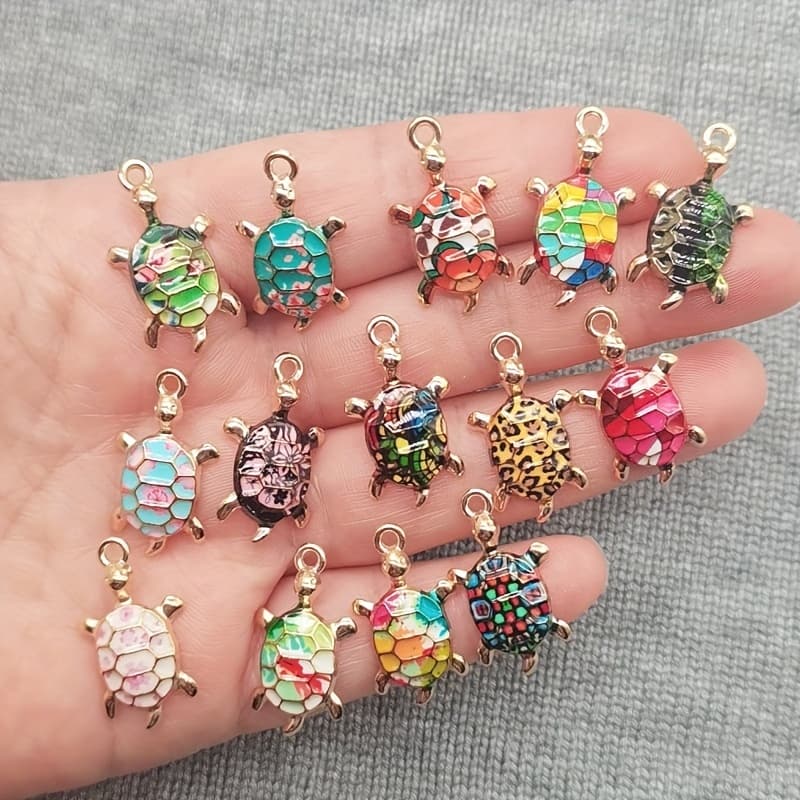 TEMU A Set Of 14 Adorable Enamel Turtle Charms, Vibrant Animal Pendants Perfect For Jewelry Projects, Made Of Alloy Metal, Ideal For Necklaces And Bracelets, In Multiple Colors