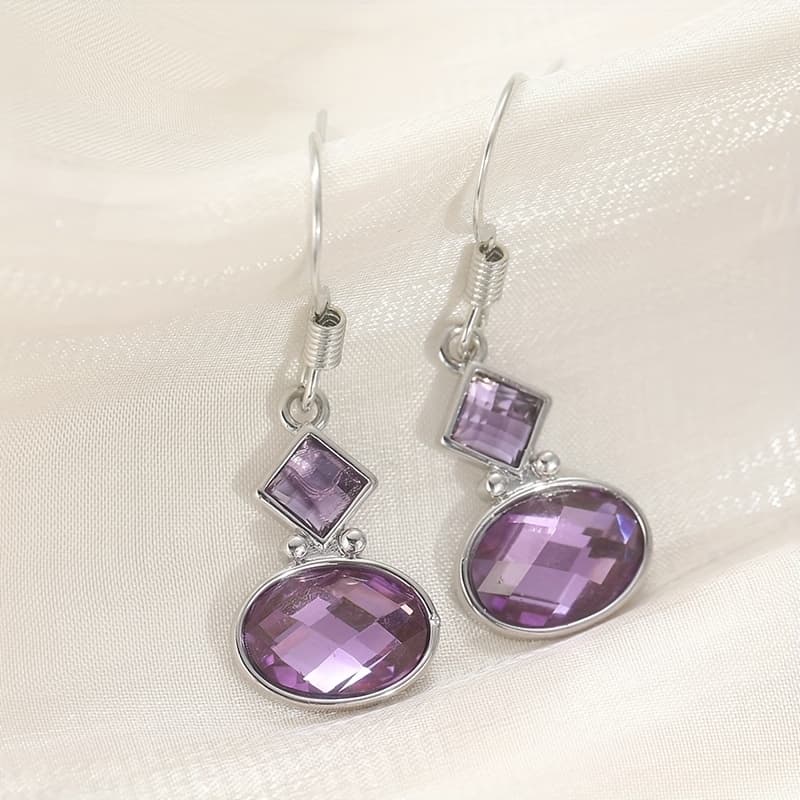 TEMU Elegant Purple Synthetic Cubic Synthetic Zirconia Hook Earrings For Women - , Copper With Nickel-free Plating, Perfect For Weddings, Parties, And Daily Wear, Wedding Jewelry
