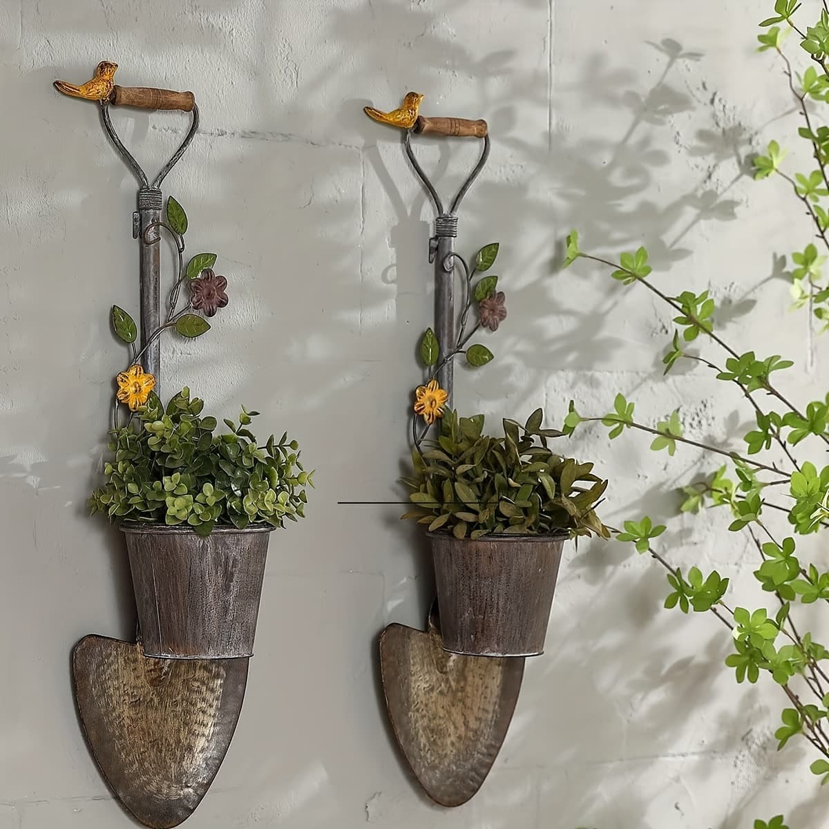 TEMU 2pcs Wall Mounted Planter Farmhouse Outdoor Wall Decor-rustic Garden Shovel Tool Planters