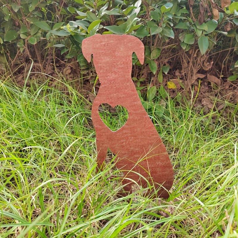TEMU Rust-colored Metal Dog Silhouette Garden Stake | Iron Decoration With Heart-shaped Cutout Design, Suitable For Home Courtyard, Garden Lawn Decoration, Housewarming Gift, Christmas Gift, Gift For