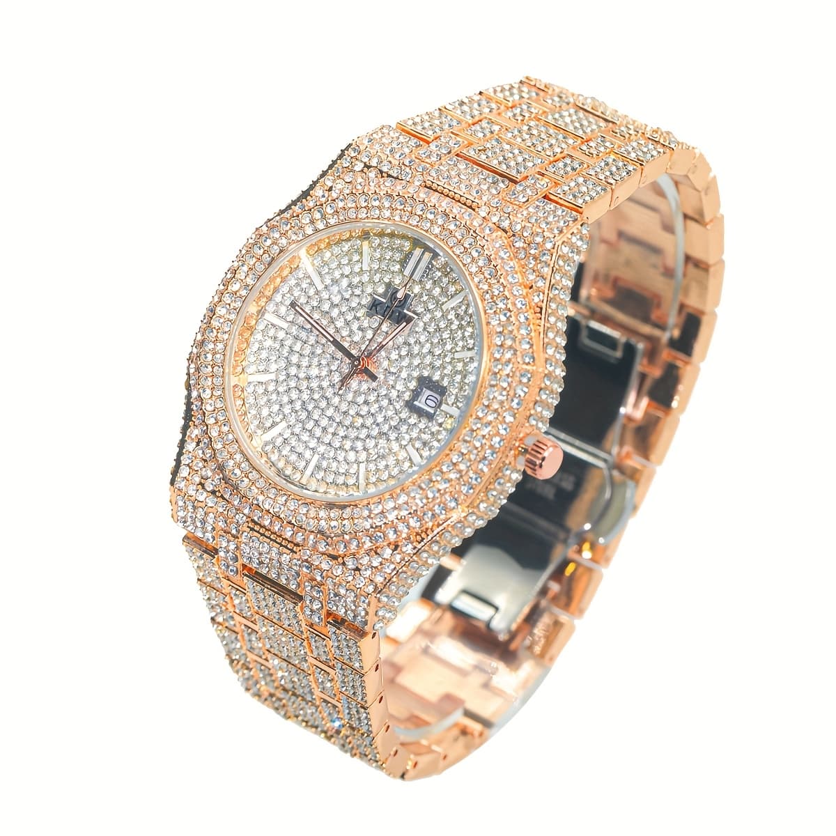 TEMU Luxury Hip-hop West Watch For Men Synthetic Fully Diamond-studded Accessory Watch High-end Design Perfect Christmas Gift And , Without Battery