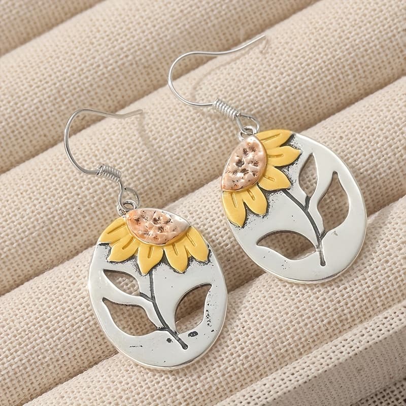 TEMU Yoyo Handmade Sunflower Earrings - Rustic Handmade Dangle Earrings With K Plating, Wedding & Christmas Gift, Elegant Suitable For Weddings, Parties, Daily Wear