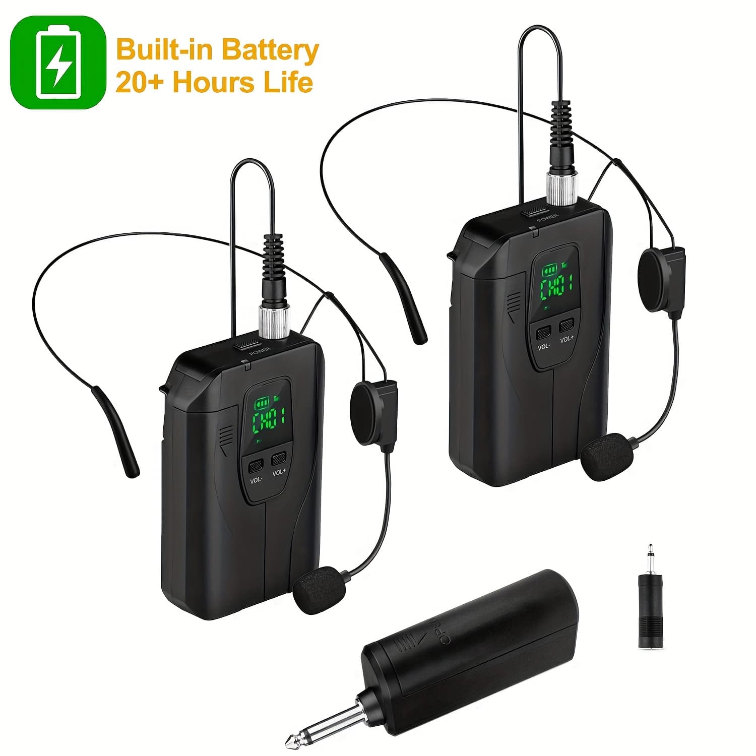 TEMU Dual Wireless Lapel/lavalier And Headset Microphone System With Rechargeable Receiver, For Smartphone, Pa Speaker, Recording, Teaching, Church, Vlog