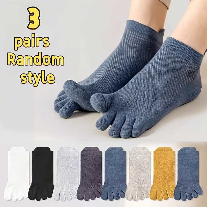 TEMU Random 3 Pairs Of Toe Socks Men's Summer Mesh Breathable Sweat-absorbing Sports Anti-slip Toe Socks, Sweat-resistant