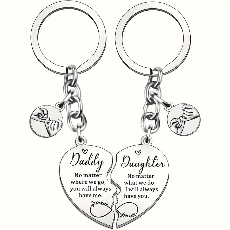 TEMU Heart-shaped Keychain Set - 2pcs Stainless Steel, Perfect Father's Day, Birthday, Christmas Gift From Daughter, Suitable For Women
