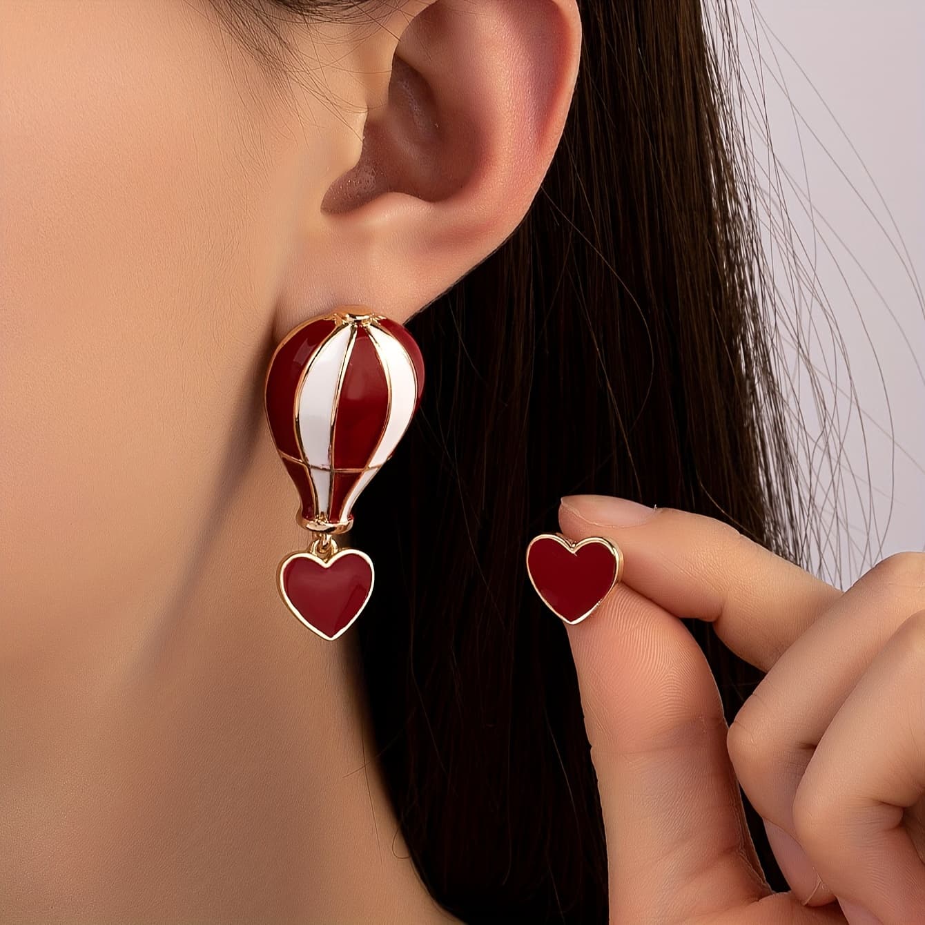 TEMU Elegant & Sexy Heart-shaped Hot Air Balloon Dangle Earrings - Alloy, Perfect For Parties & Vacations
