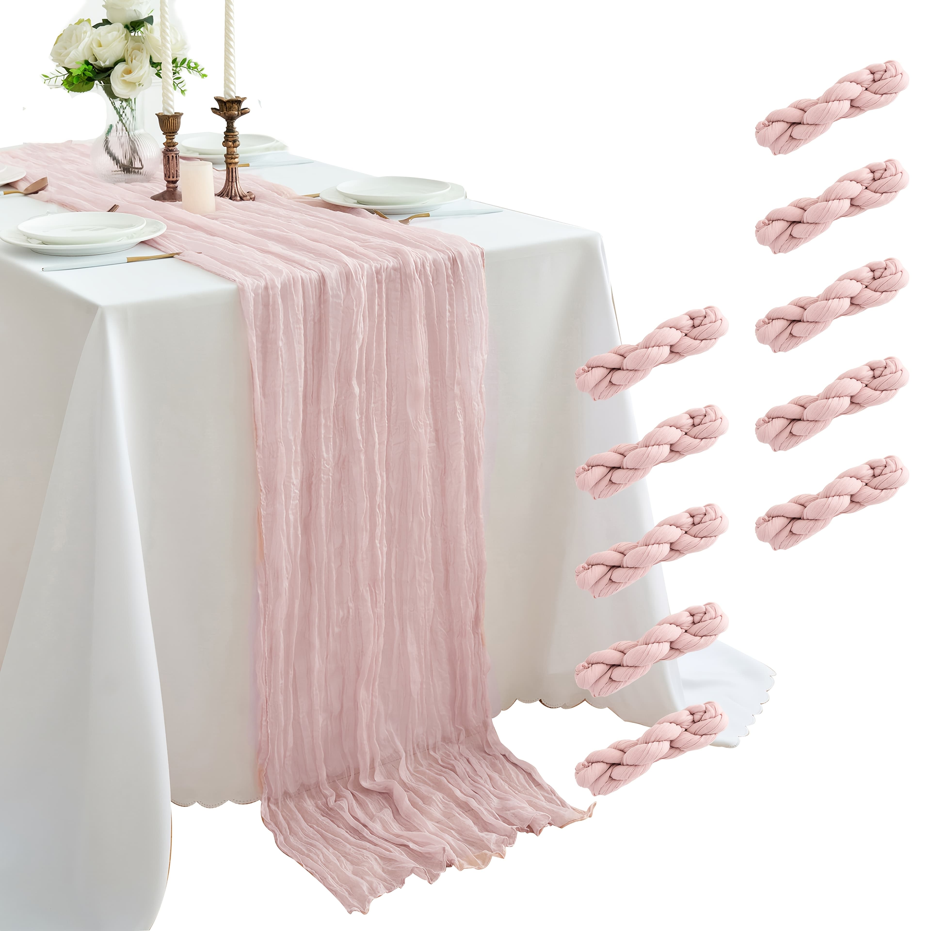TEMU 10 Pack Table Runner, Cheesecloth Table Runner, 10ft Table Runner, For Wedding Reception, Boho Rustic Wedding, Party, Bridal Shower Decor, Home Decor Valentine's Day