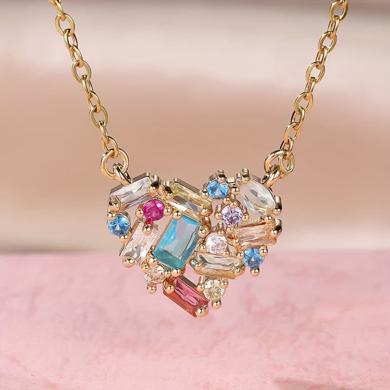 TEMU Elegant And Colorful Synthetic Zirconia Women's Fashion Heart-shaped Pendant Necklace, Party Birthday Gift, Engagement Wedding Necklace, Anniversary Gift