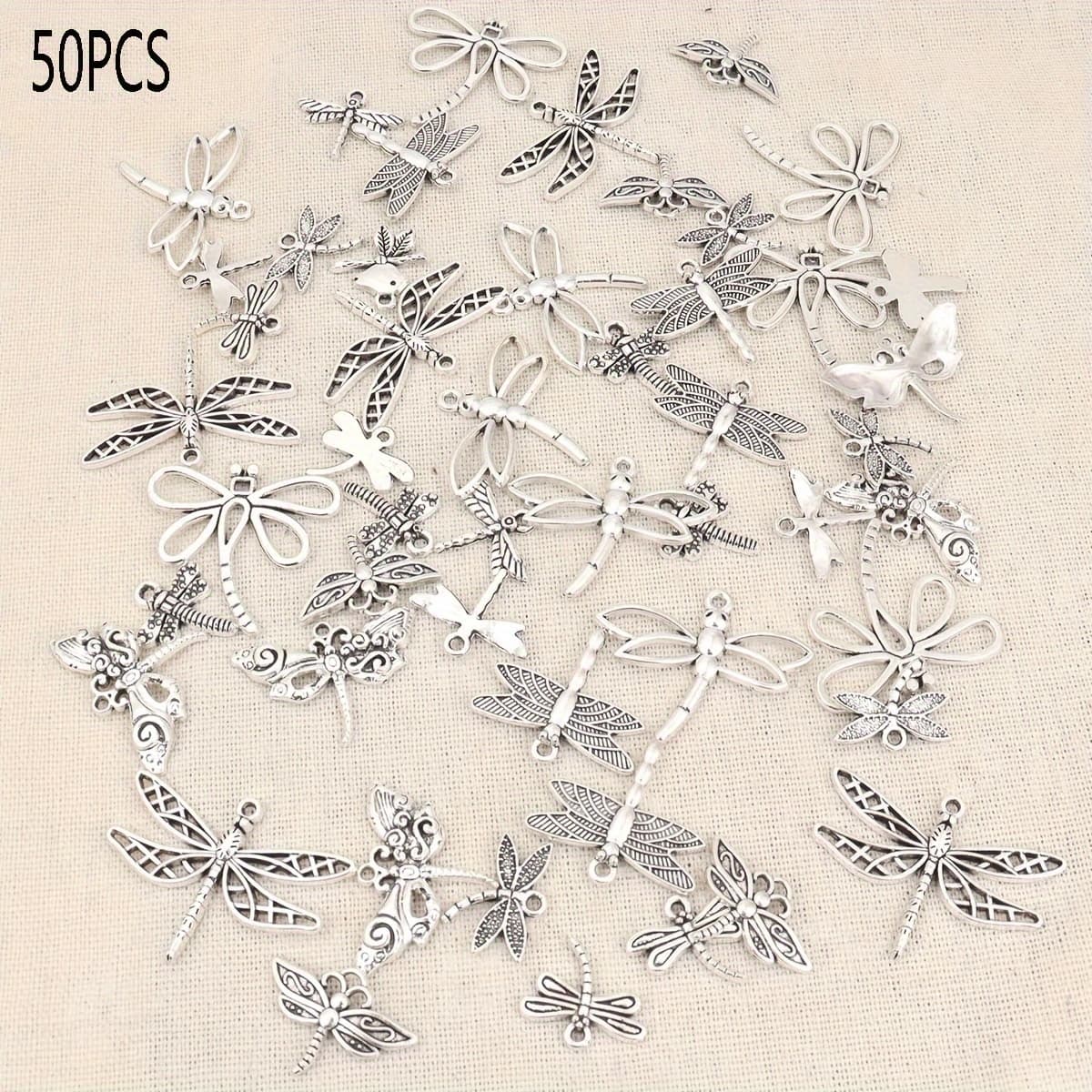 TEMU 50pcs Alloy Textured Dragonfly Pendants - Random Exquisite Designs, Jewelry Making Materials, Spring And Summer Fashion Necklace Bracelet Earring Additions, Multifunctional Creative Additions