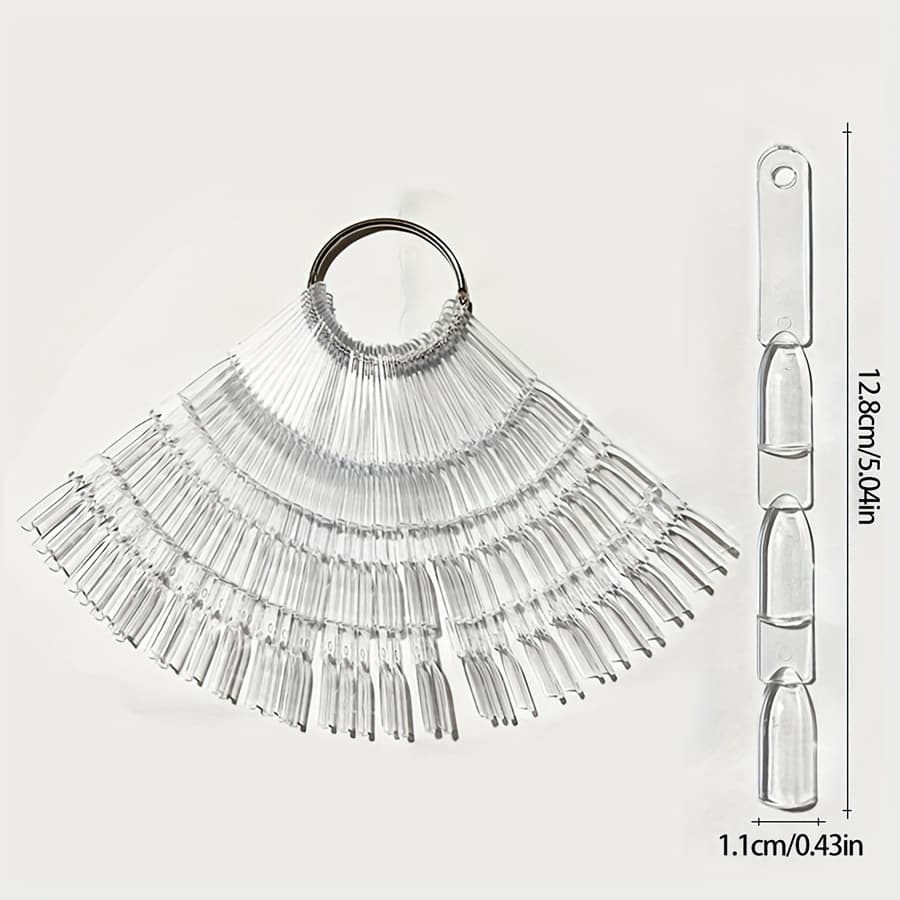 TEMU 150pcs For Nail Art Fan Shape Display Natural Chart Gel Polish Coloring Practice Training False For Nail With Removable Ring For Nail