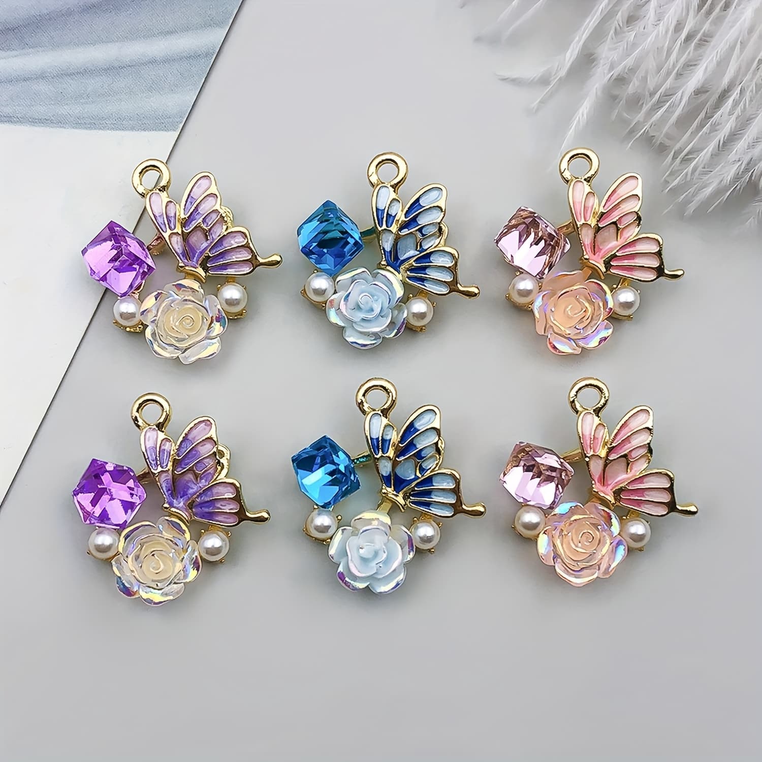 TEMU 6pcs Alloy Enamel Point Flower Series Pendant Jewelry Making Keychain Earrings Pendant Design Charms For Jewelry Making Bracelets Necklace, Without Battery