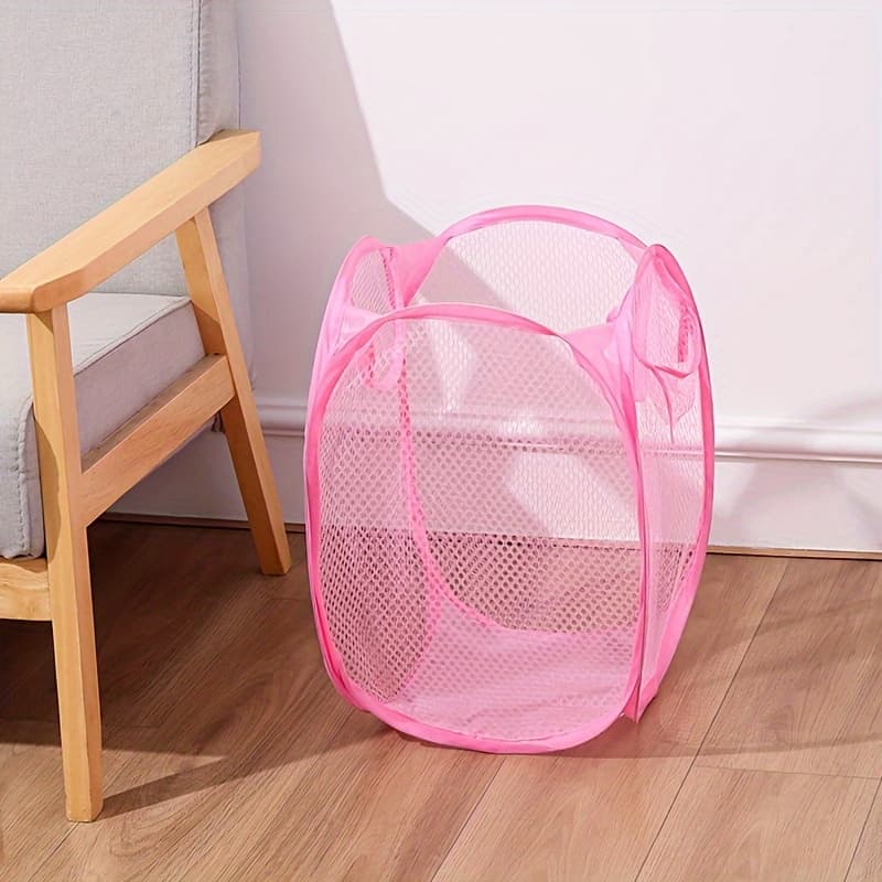 TEMU 1pc Foldable Pop-up Mesh Laundry Hamper, Portable Dirty Clothes Storage Basket For Socks, Underwear,, Household Items - Polyester, Hand Wash/, Assorted Colors