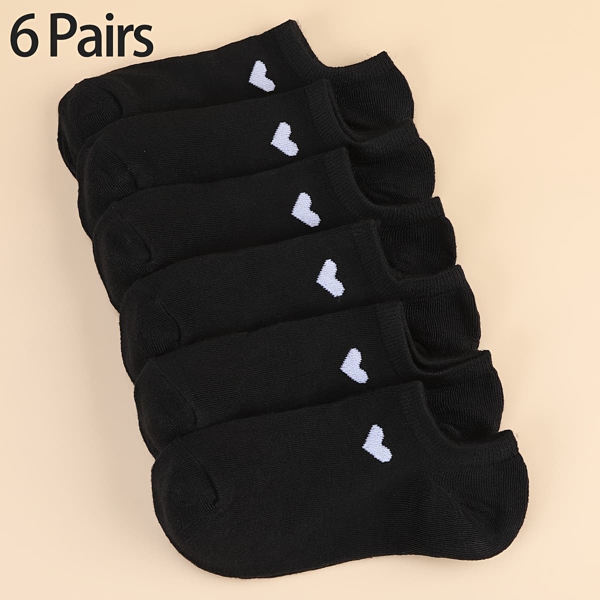 TEMU 6/10 Pairs Unisex Ankle Socks With Heart Accents - Soft Breathable Moisture-wicking No-show Boat Socks For , Assorted Colors, Casual Athletic Office Wear, Machine Washable