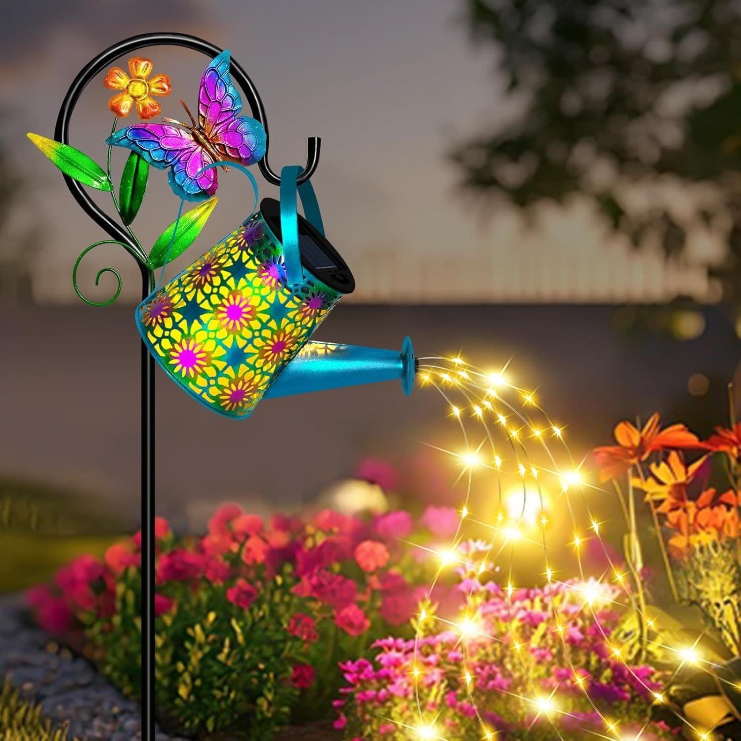 TEMU Outdoor Garden Solar Statue Light, Solar Watering Can With Lights With Shepherd Hook, Outdoor Garden Wrought Iron Watering Kettle Stake Light, For Patio Yard Lawn Porch Outdoor Decoration