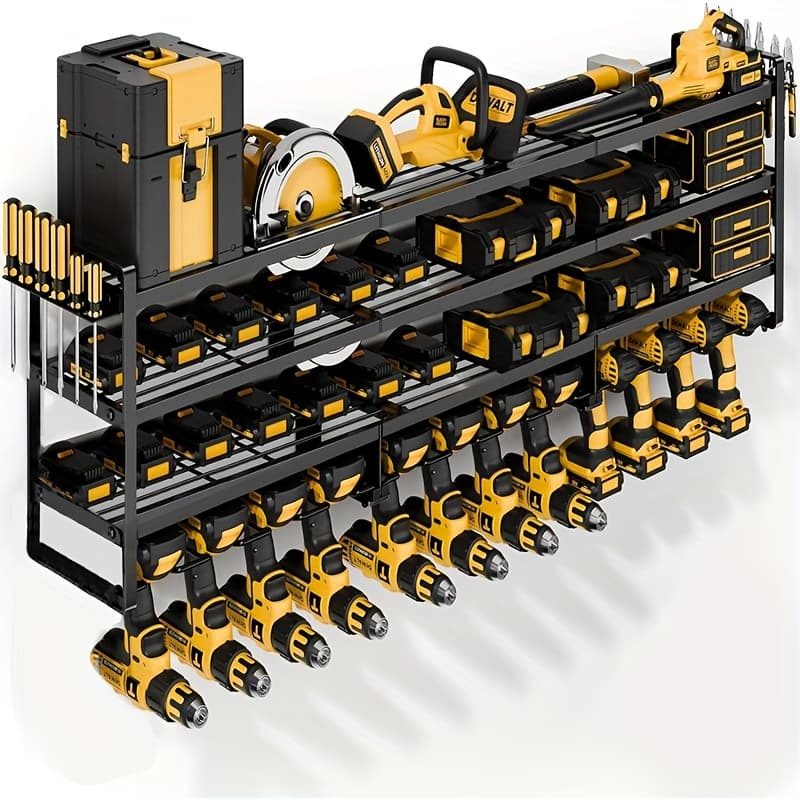 TEMU Large Electric Tool Storage That Mounted On The Wall, Featuring A 4-tier Rack For 12 Bits, Ideal For Garage And Workshop Tool Organization, Including Workbenches, Storage Racks