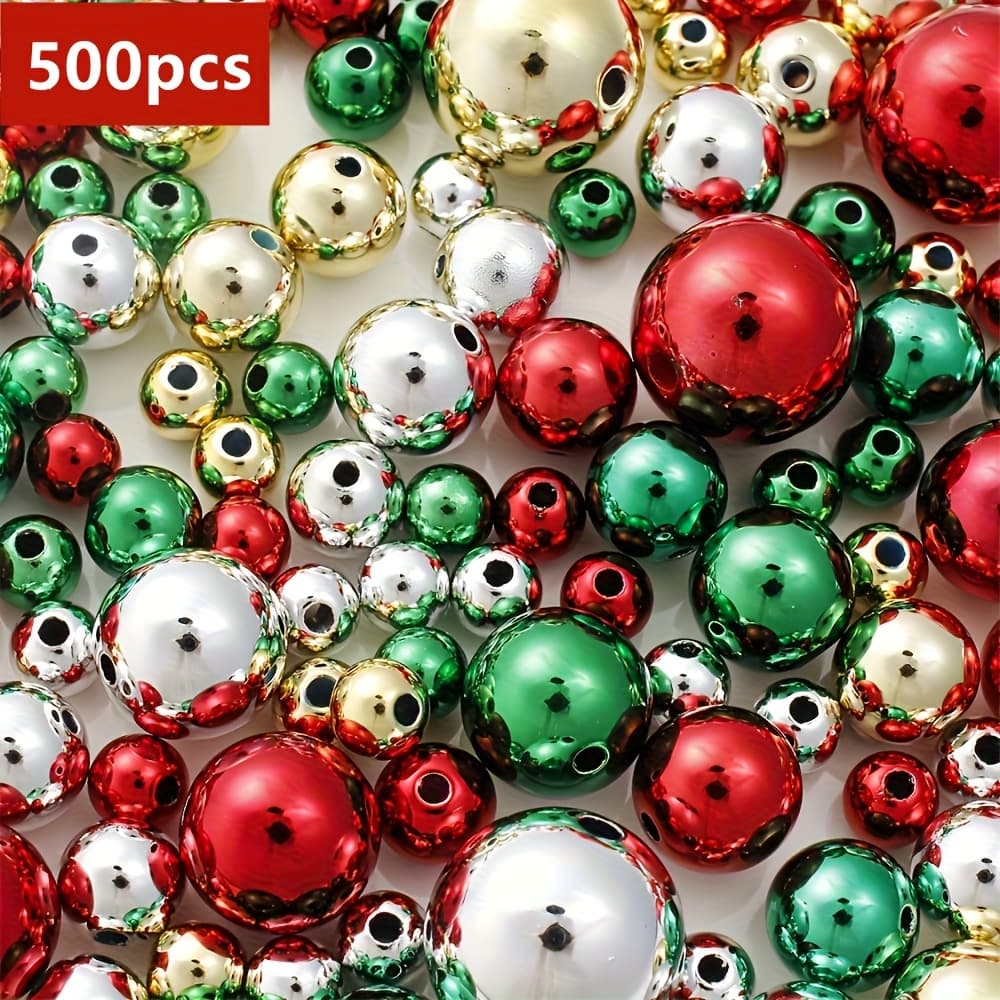 TEMU 500pcs 4-10mm Christmas Color Round Beads Mixed Assortment, Perfect For Making - Friendship Bracelets & Couples' Handmade Gifts